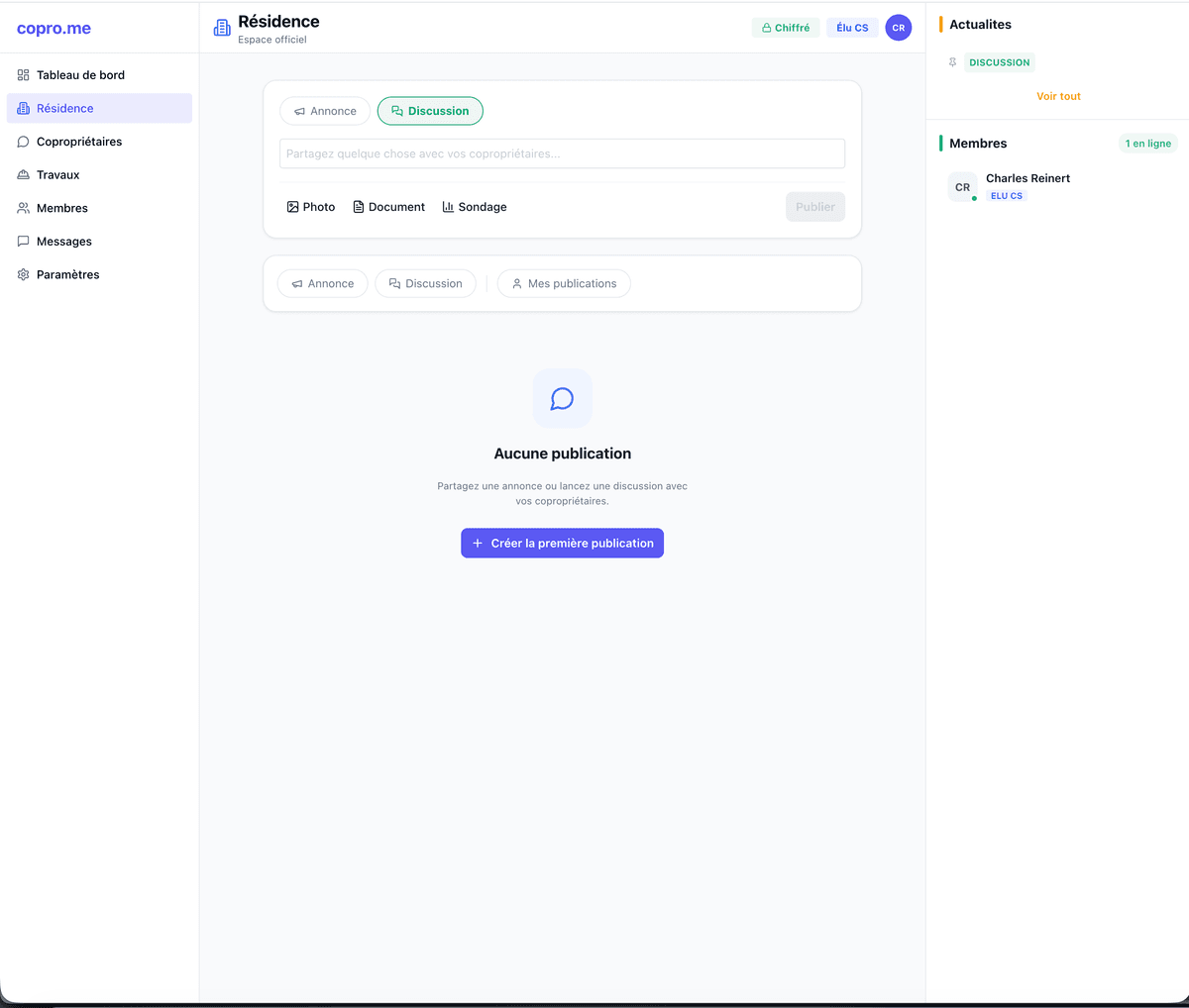 Capture d'écran Espace Résidence